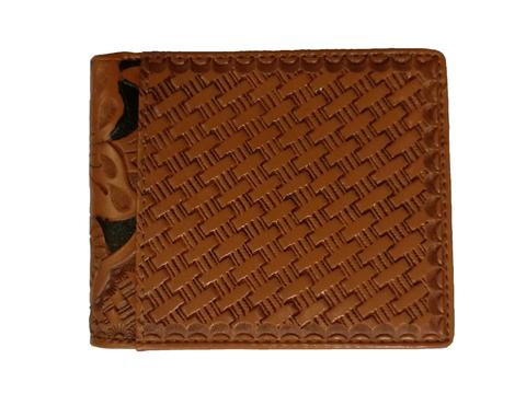 WESTERN GENUINE BI FOLD LEATHER MEN'S SHORT WALLET PINK/TAN NEW