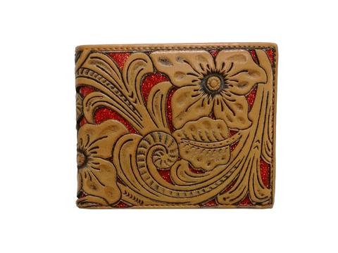 WESTERN GENUINE BI FOLD LEATHER MEN'S SHORT WALLET RED/TAN NEW