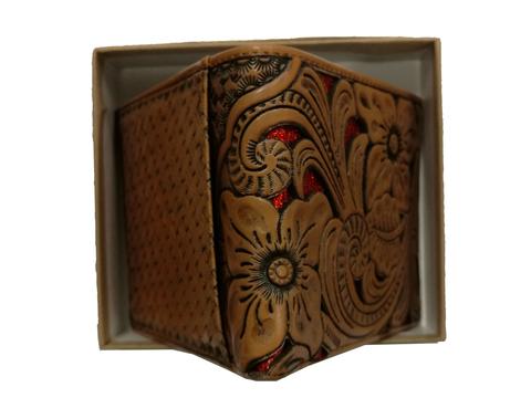 WESTERN GENUINE BI FOLD LEATHER MEN'S SHORT WALLET RED/TAN NEW
