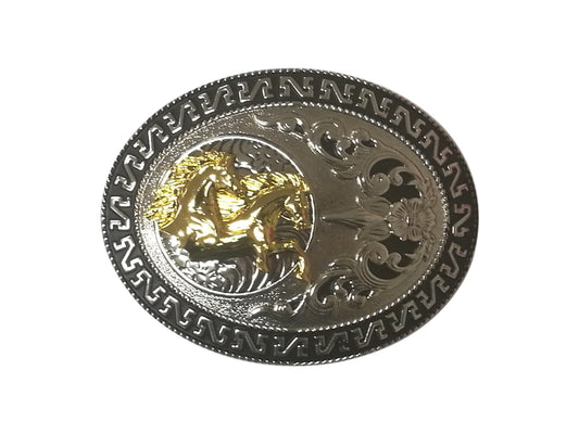 DOUBLE HORSE RUNNING BELT BUCKLE OVAL WESTERN BUCKLE FASHION ART NEW #EH12287