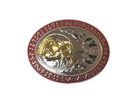 DOUBLE HORSE RUNNING OVAL BELT BUCKLE WESTERN BUCKLE FASHION ART NEW #EH12286