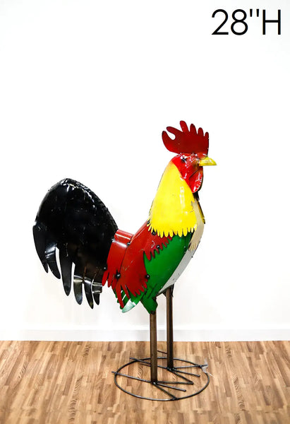 #34-002 MULTI COLOR ROOSTER CHICKEN GARDEN METAL ANIMAL SCULPTURE METAL DECOR ORNAMENT 16"L x 20" high