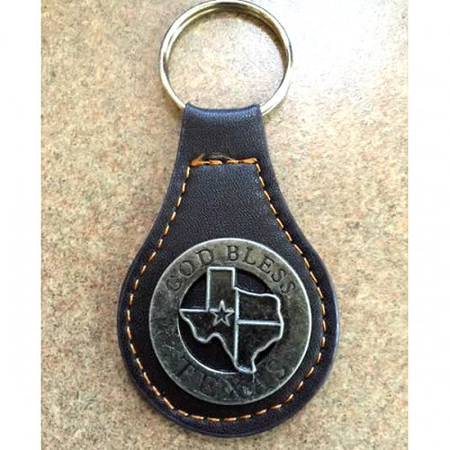 #EH80014 GOD BLESS TEXAS LEATHER KEYFOB KEYCHAIN WESTERN FASHION ART NEW--FREE SHIPPING
