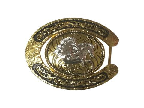 DOUBLE HORSE BELT BUCKLE GOLD SILVER BLACK WESTERN BUCKLE FASHION ART NEW #EH12284