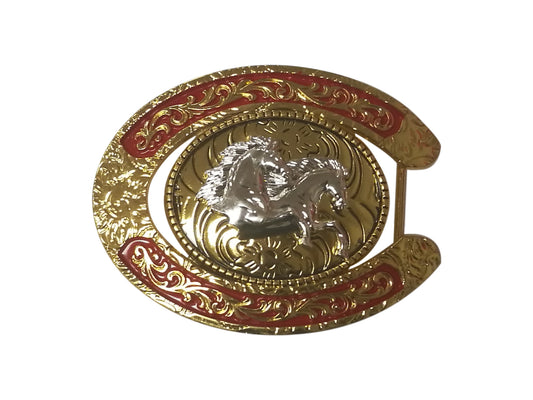 DOUBLE HORSE BELT BUCKLE GOLD SILVER RED WESTERN BUCKLE FASHION ART NEW #EH12283
