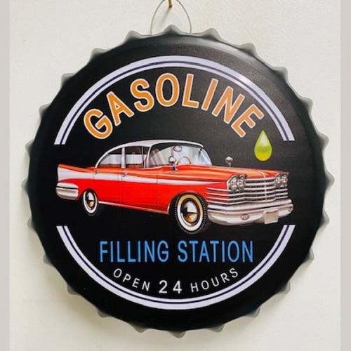 GASOLINE BOTTLE CAP TIN SIGN METAL ART WESTERN HOME DECOR CRAFT