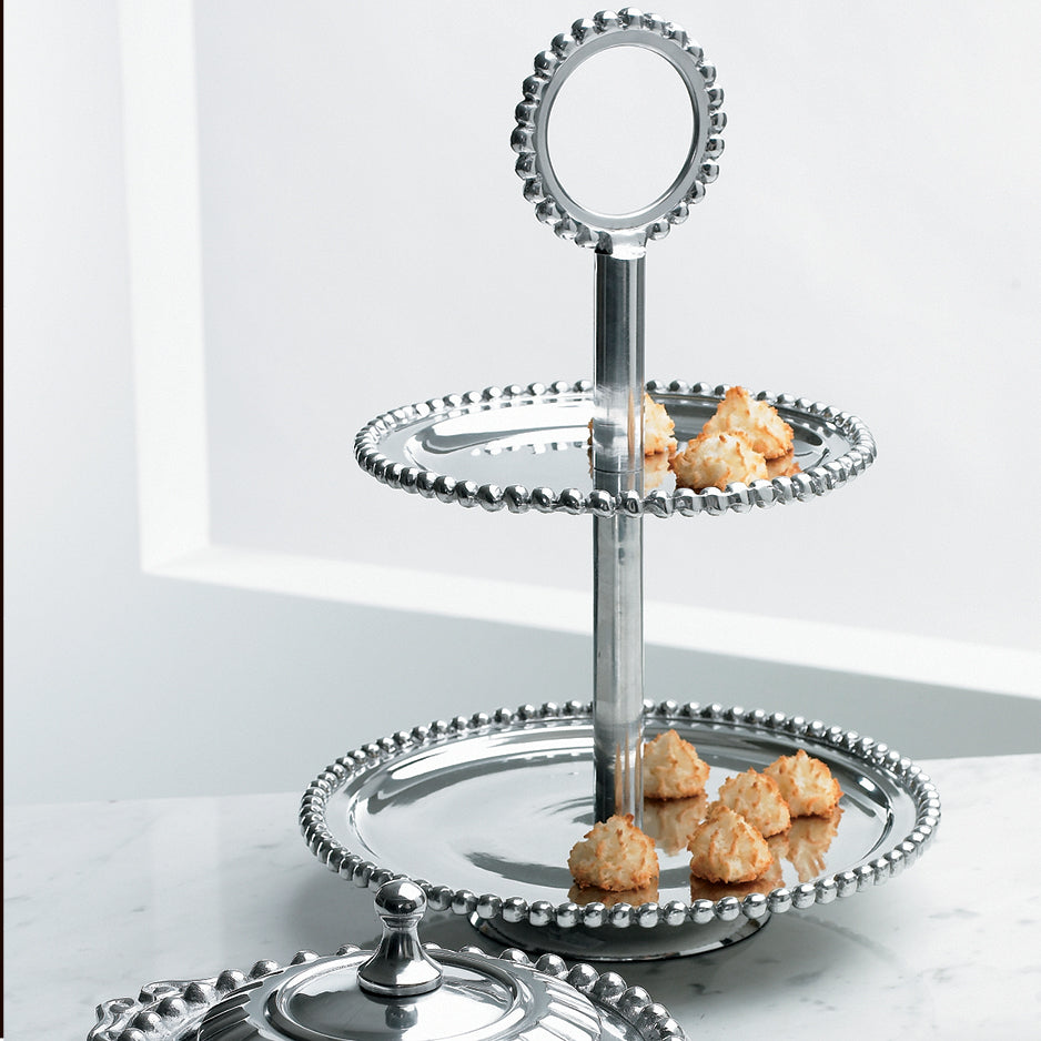 18" BEADED 2 TIER STAND ALUMINUM SERVING WESTERN HOME DECOR HANDMADE NEW #IH_6335