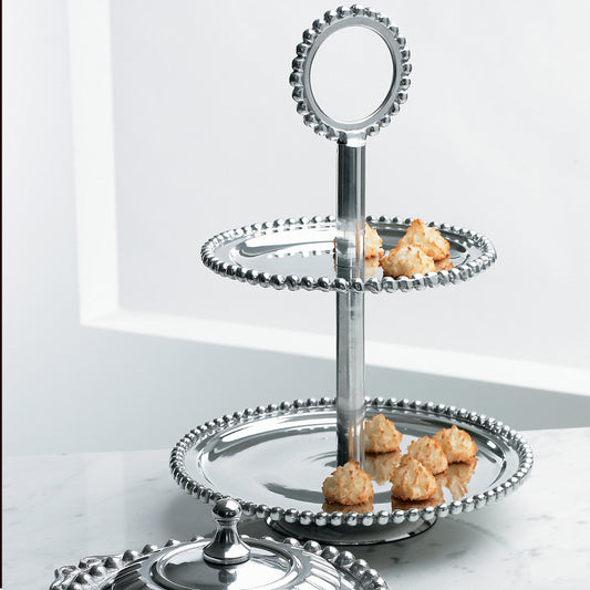 18" BEADED 2 TIER STAND ALUMINUM SERVING WESTERN HOME DECOR HANDMADE NEW #IH_6335