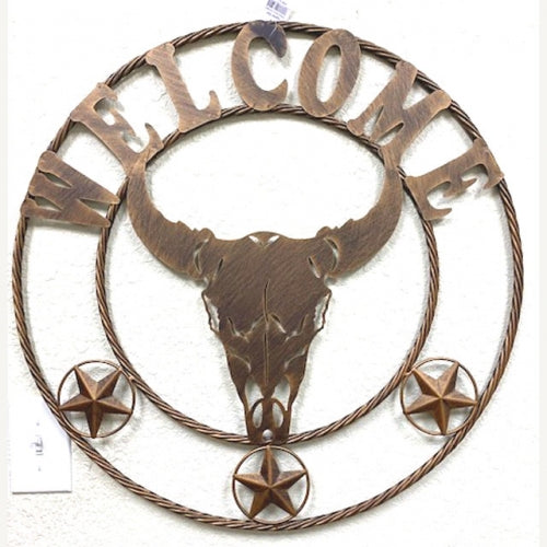 #SI_LG22085 WELCOME 26" LONGHORNS HORSESHOE STARS CUSTOM METAL VINTAGE CRAFT WESTERN HOME DECOR HANDMADE NEW