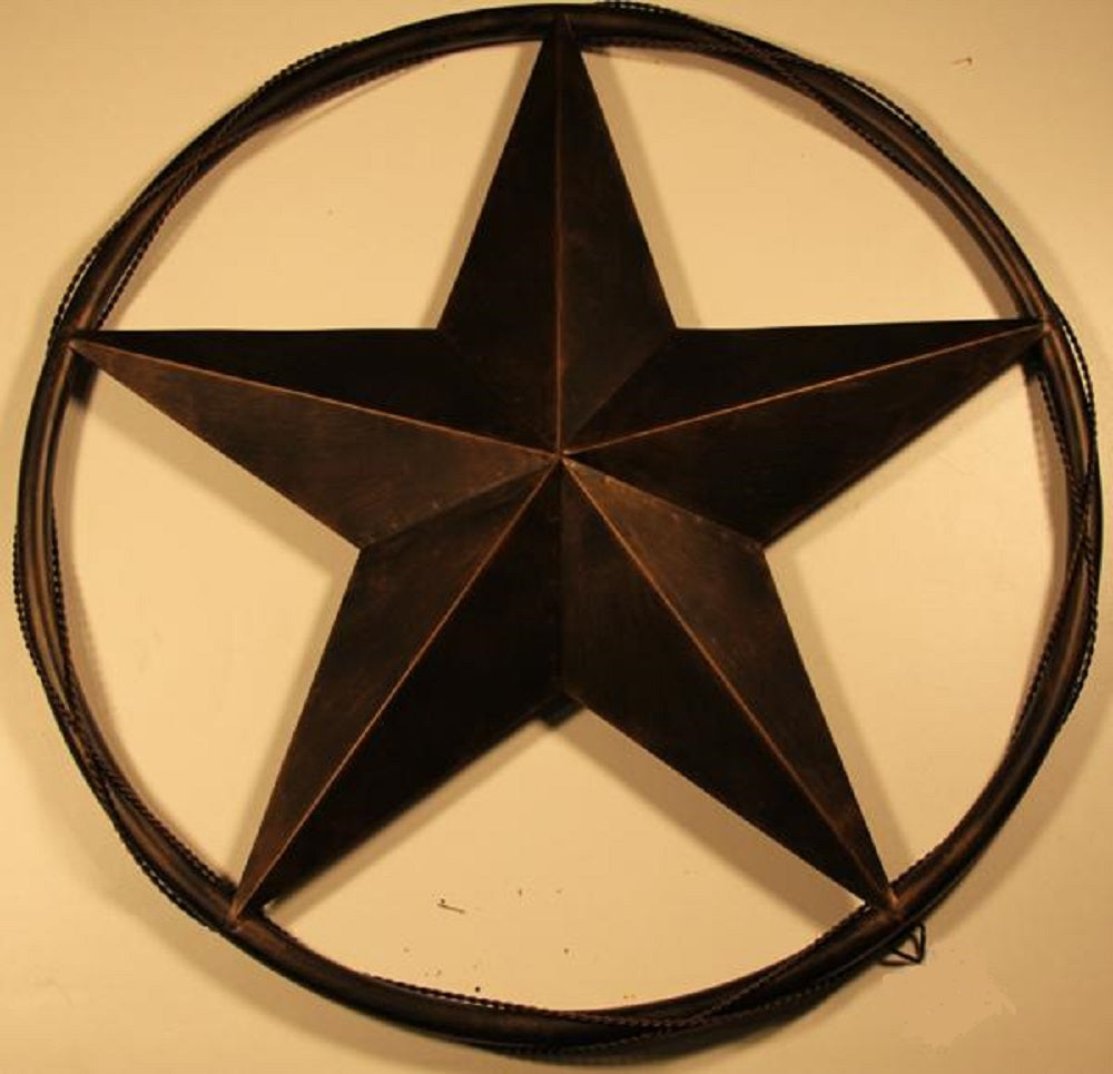 BARBWIRE ON SOLID RING 12",16",24",32" BARN STAR METAL LONE STAR WESTERN HOME DECOR HANDMADE RUSTIC BRONZE #EH10055