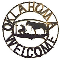 #SI_A15204 OKLAHOMA WELCOME 18" SIGN METAL WALL ART WESTERN HOME DECOR HANDMADE NEW