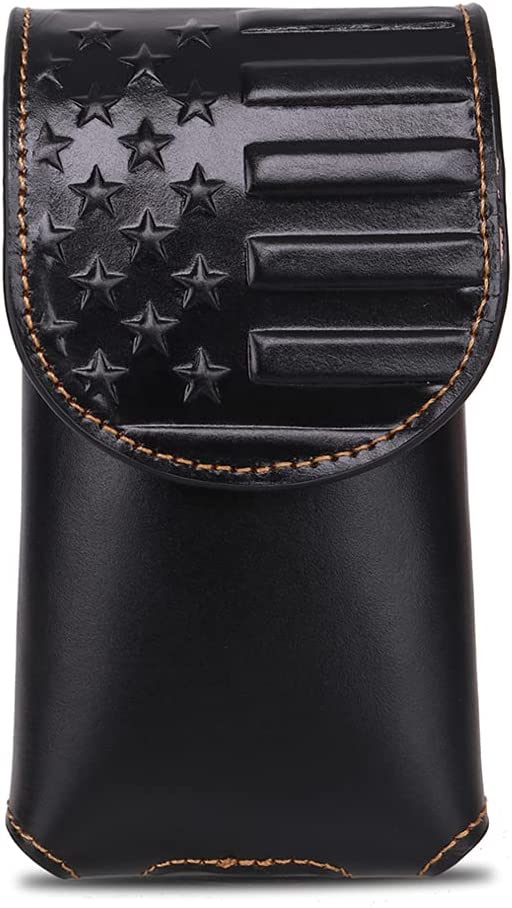 7" USA FLAG LEATHER HOLSTER POUCH BLACK EXTRA LARGE  BELT LOOP CELL PHONE CASE UNIVERSAL OVERSIZE #EH13718