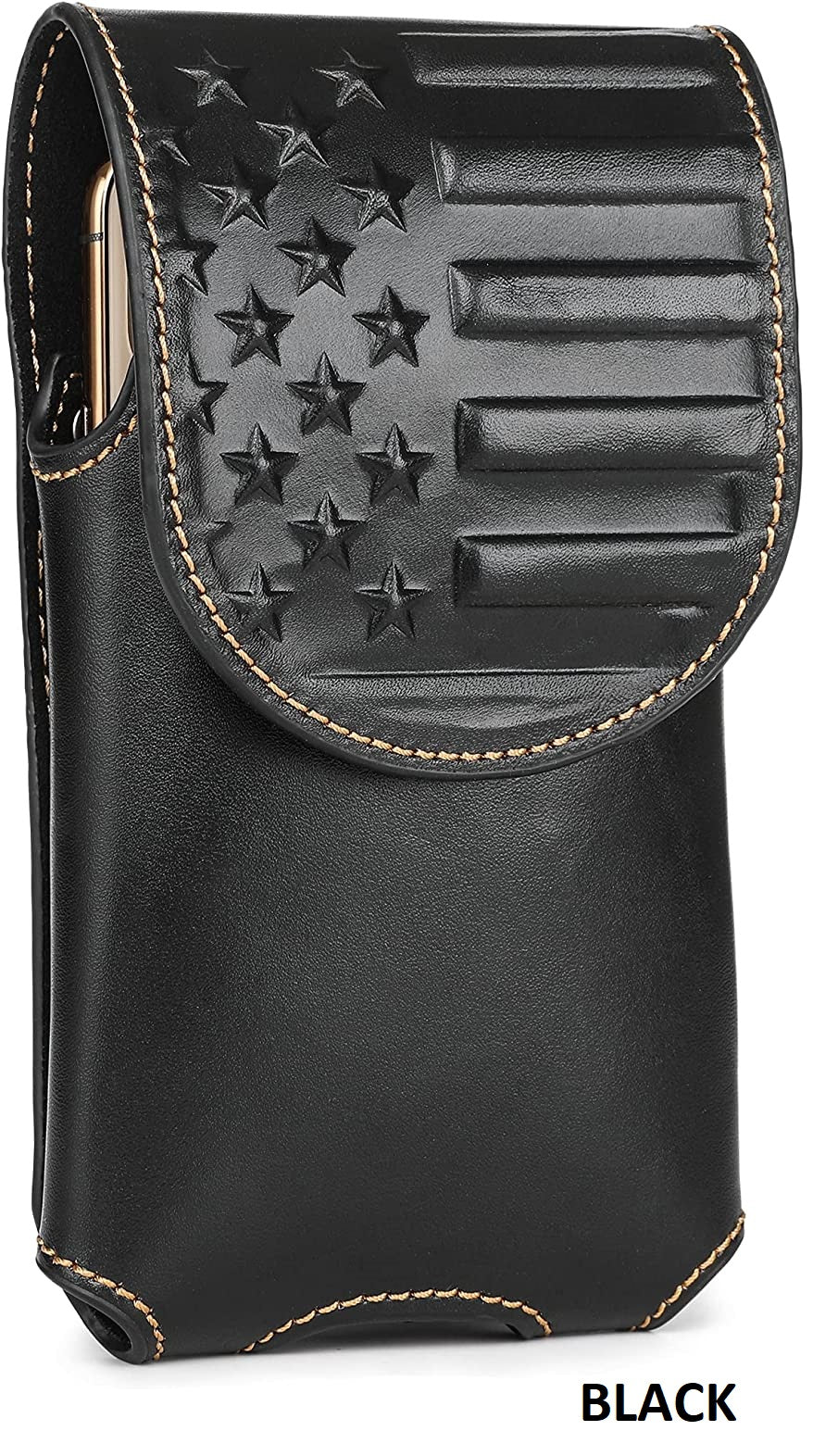 7" USA FLAG LEATHER HOLSTER POUCH BLACK EXTRA LARGE  BELT LOOP CELL PHONE CASE UNIVERSAL OVERSIZE #EH13718
