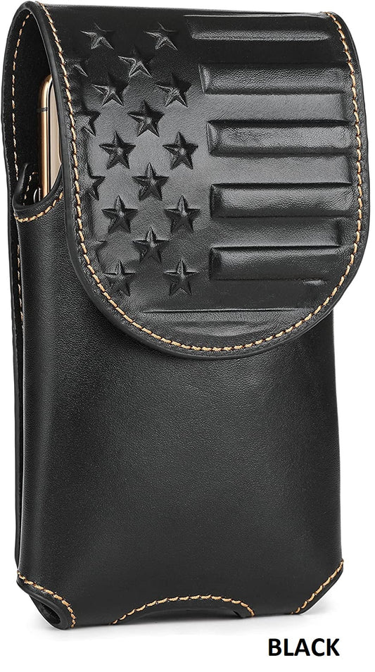 7" USA FLAG LEATHER POUCH EXTRA LARGE  BELT LOOP HOLSTER CELL PHONE CASE UNIVERSAL OVERSIZE--FREE SHIPPING