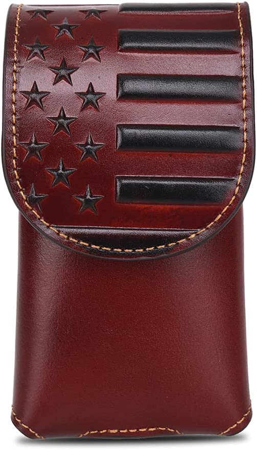 7" USA FLAG LEATHER HOLSTER POUCH BLACK EXTRA LARGE  BELT LOOP CELL PHONE CASE UNIVERSAL OVERSIZE #EH13718