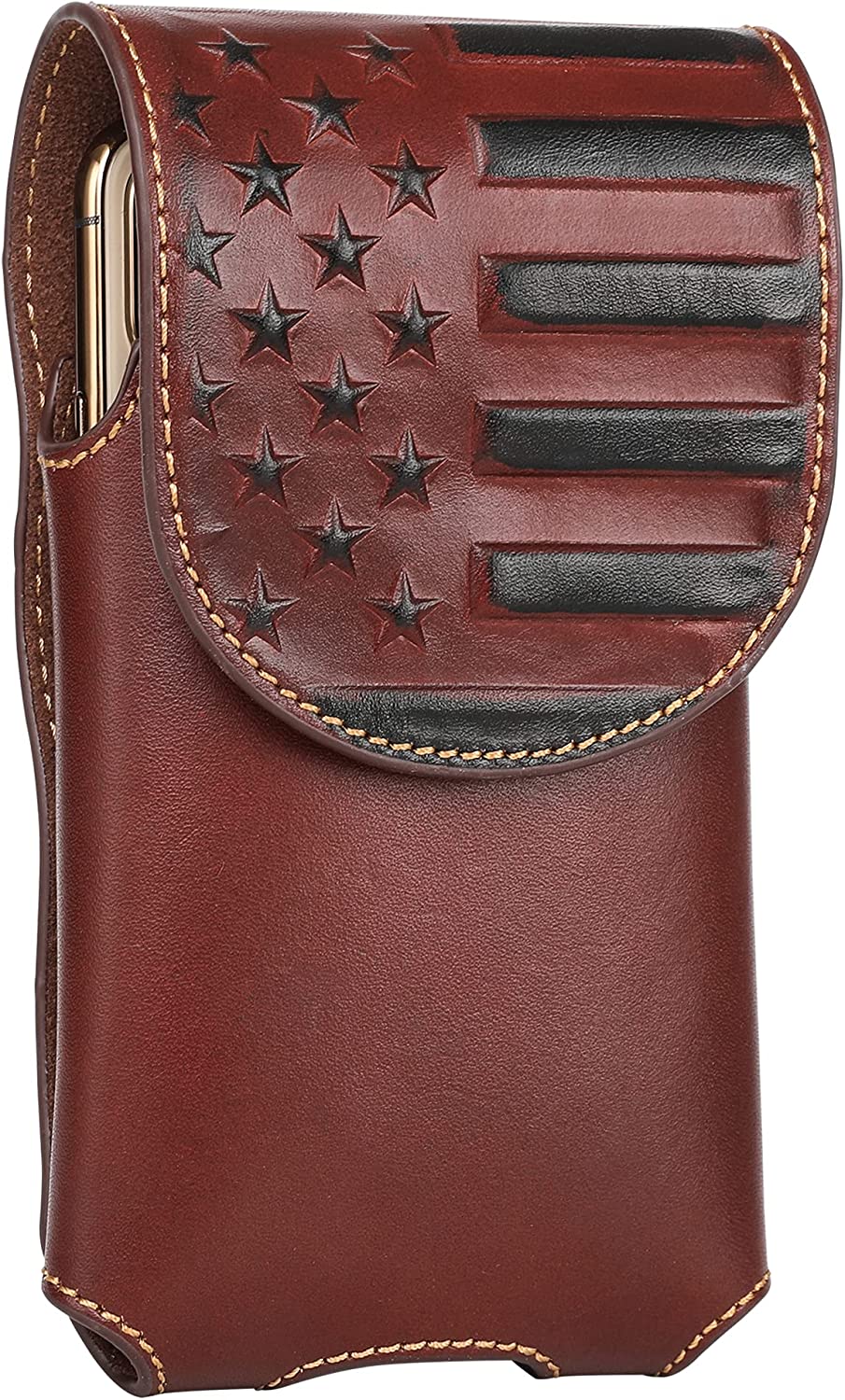 7" USA FLAG LEATHER HOLSTER POUCH BLACK EXTRA LARGE  BELT LOOP CELL PHONE CASE UNIVERSAL OVERSIZE #EH13718