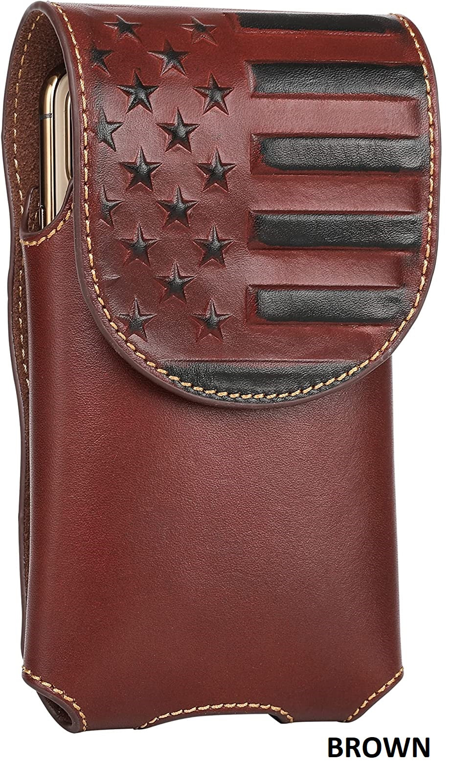 7" USA FLAG LEATHER HOLSTER POUCH BLACK EXTRA LARGE  BELT LOOP CELL PHONE CASE UNIVERSAL OVERSIZE #EH13718