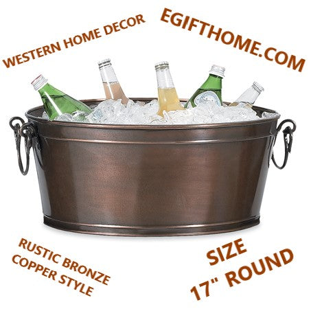 17" NRA ROUND TUB BEVERAGE BUCKET, PLANTER, FIREPLACE DECOR WESTERN HOME DECOR NEW #EH12491