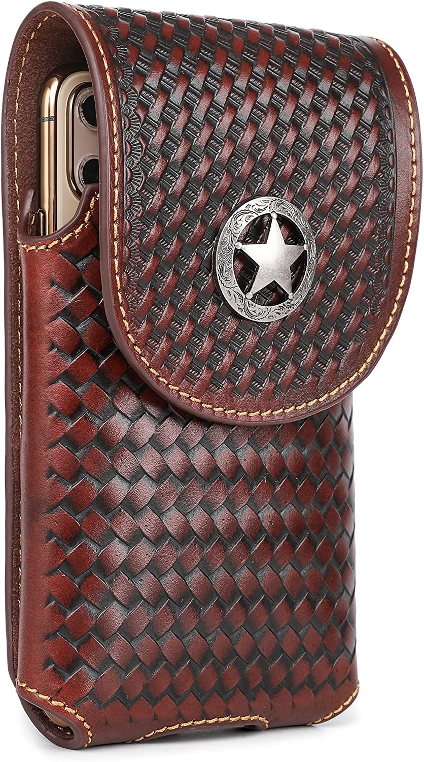 7" LONESTAR BROWN LEATHER POUCH EXTRA LARGE  BELT LOOP HOLSTER CELL PHONE CASE UNIVERSAL OVERSIZE #EH12701--FREE SHIPPING