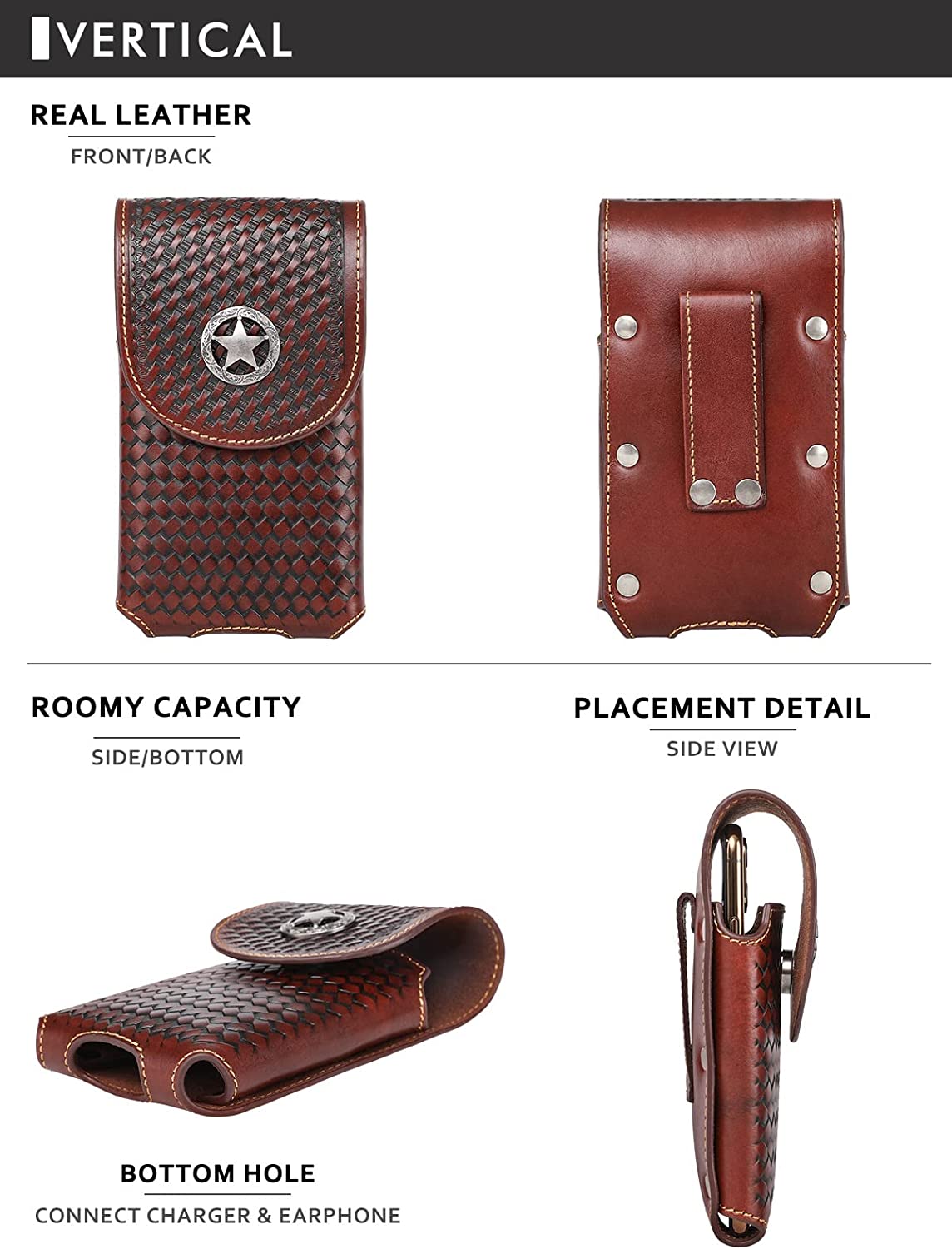 7" LONESTAR BROWN LEATHER POUCH EXTRA LARGE  BELT LOOP HOLSTER CELL PHONE CASE UNIVERSAL OVERSIZE #EH12701--FREE SHIPPING