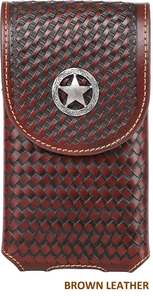 7" LONESTAR BROWN LEATHER POUCH EXTRA LARGE  BELT LOOP HOLSTER CELL PHONE CASE UNIVERSAL OVERSIZE #EH12701--FREE SHIPPING