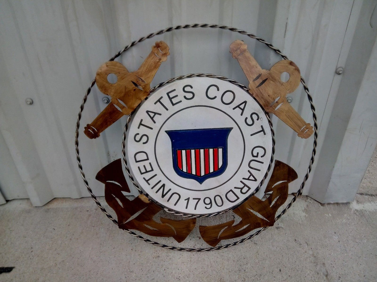 21" UNITED STATES COAST GUARD MILITARY METAL RING WOOD PLAQUE ART WESTERN HOME