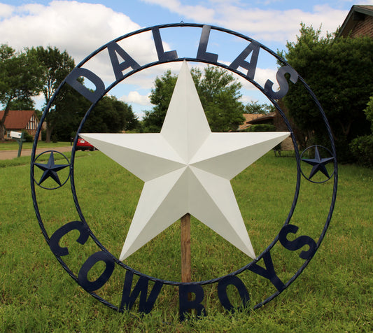 50" DALLAS COWBOYS DECOR METAL LONE STAR ART WESTERN HOME WALL DECOR RUSTIC VINTAGE BLUE & WHITE STAR LARGE TEXAS GIANT SIZE STAR NEW