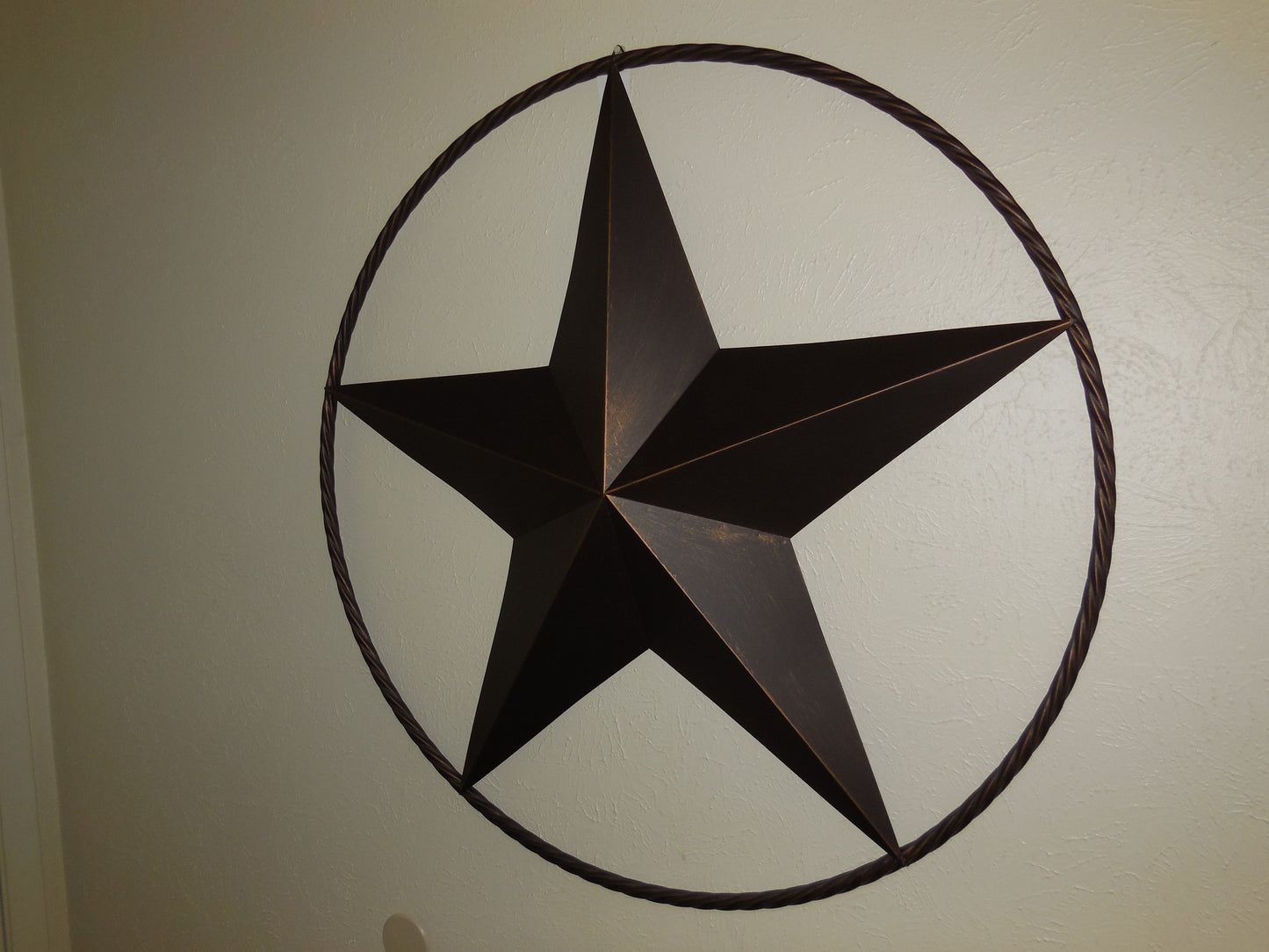 LONE STAR 48" METAL BARN STAR TWISTED ROPE RING RUSTIC BRONZE WESTERN HOME DECOR HANDMADE-#EH10014