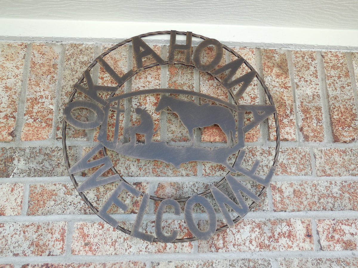 #SI_A15204 OKLAHOMA WELCOME 18" SIGN METAL WALL ART WESTERN HOME DECOR HANDMADE NEW