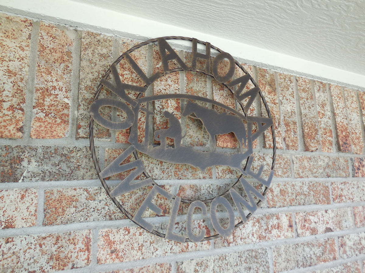 #SI_A15204 OKLAHOMA WELCOME 18" SIGN METAL WALL ART WESTERN HOME DECOR HANDMADE NEW