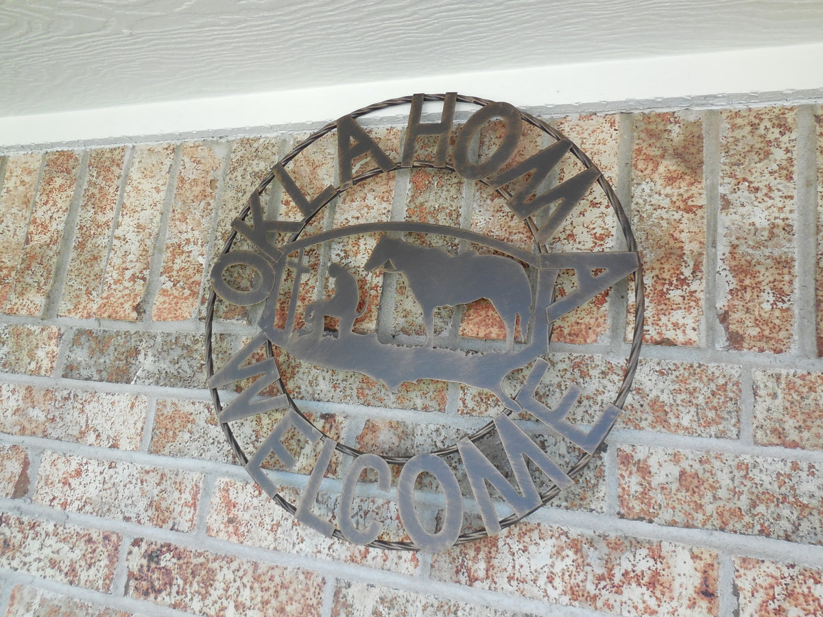 #SI_A15204 OKLAHOMA WELCOME 18" SIGN METAL WALL ART WESTERN HOME DECOR HANDMADE NEW