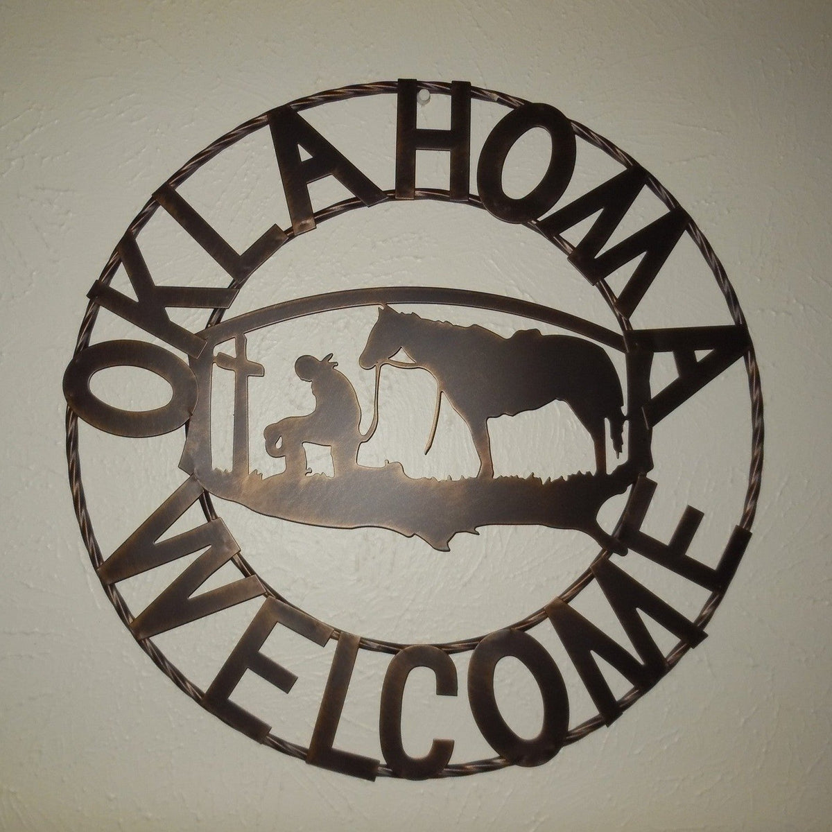 #SI_A15204 OKLAHOMA WELCOME 18" SIGN METAL WALL ART WESTERN HOME DECOR HANDMADE NEW