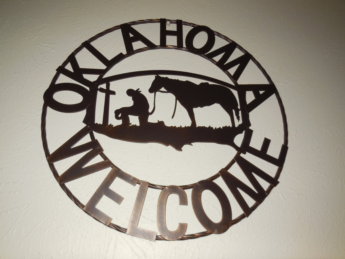 #SI_A15204 OKLAHOMA WELCOME 18" SIGN METAL WALL ART WESTERN HOME DECOR HANDMADE NEW