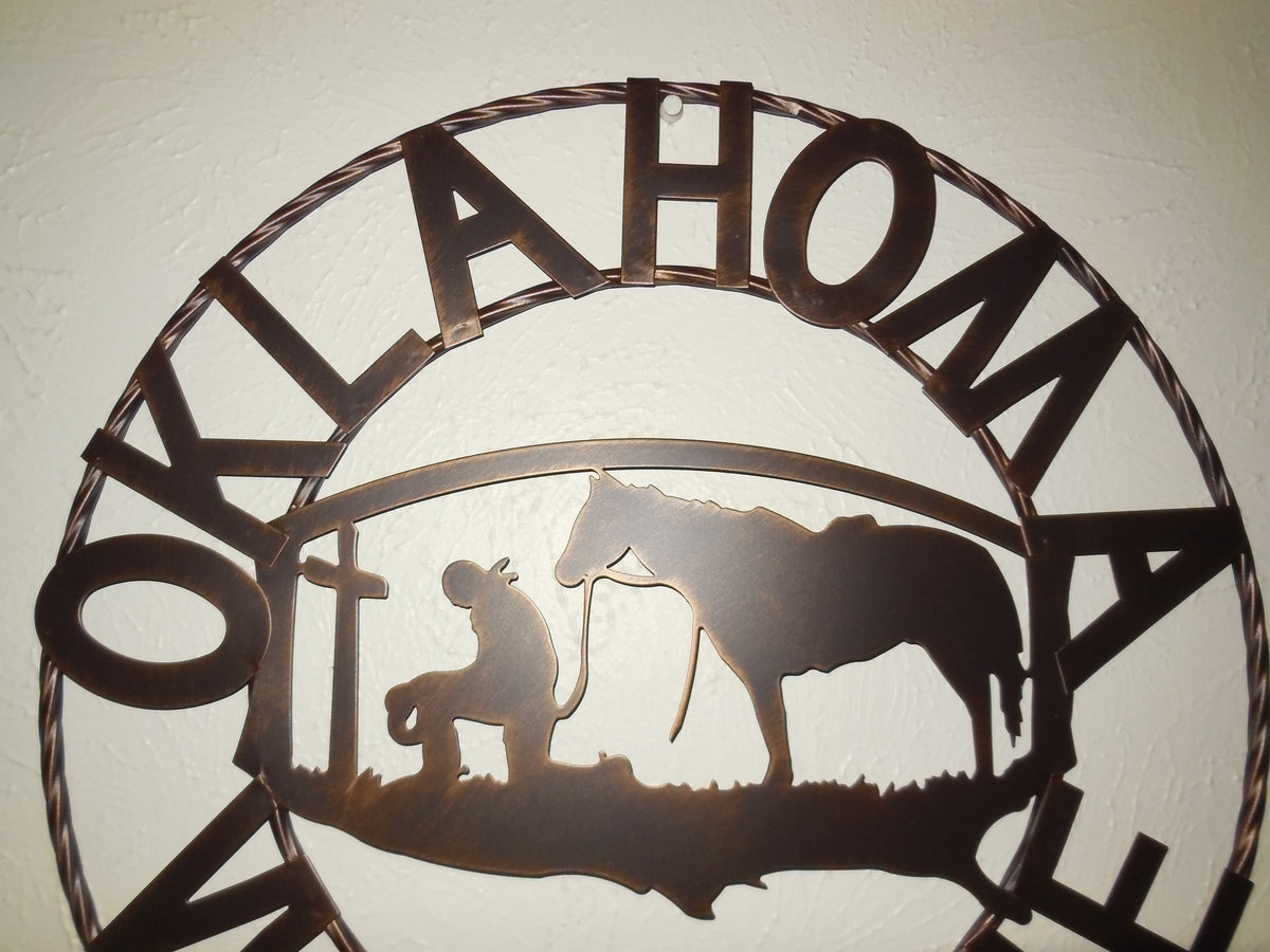 #SI_A15204 OKLAHOMA WELCOME 18" SIGN METAL WALL ART WESTERN HOME DECOR HANDMADE NEW