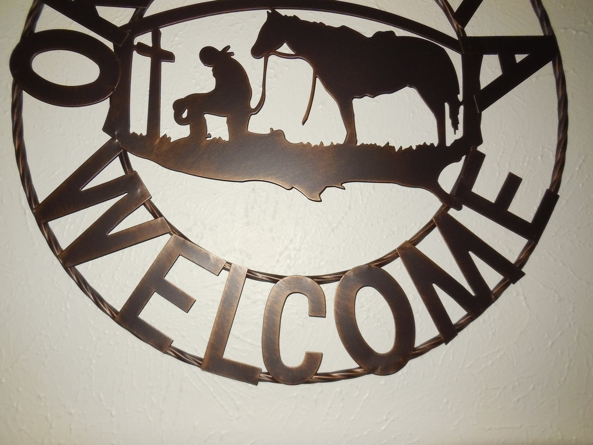 #SI_A15204 OKLAHOMA WELCOME 18" SIGN METAL WALL ART WESTERN HOME DECOR HANDMADE NEW