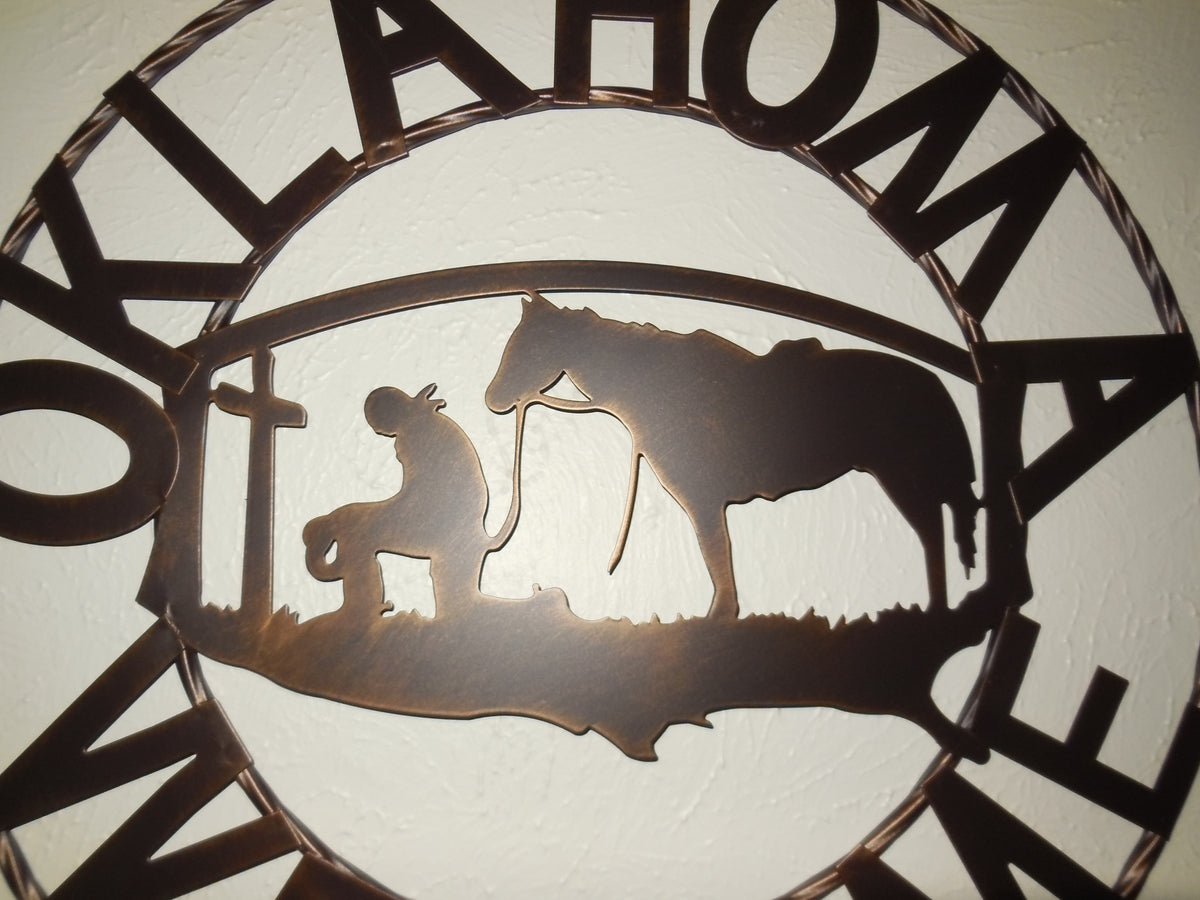 #SI_A15204 OKLAHOMA WELCOME 18" SIGN METAL WALL ART WESTERN HOME DECOR HANDMADE NEW