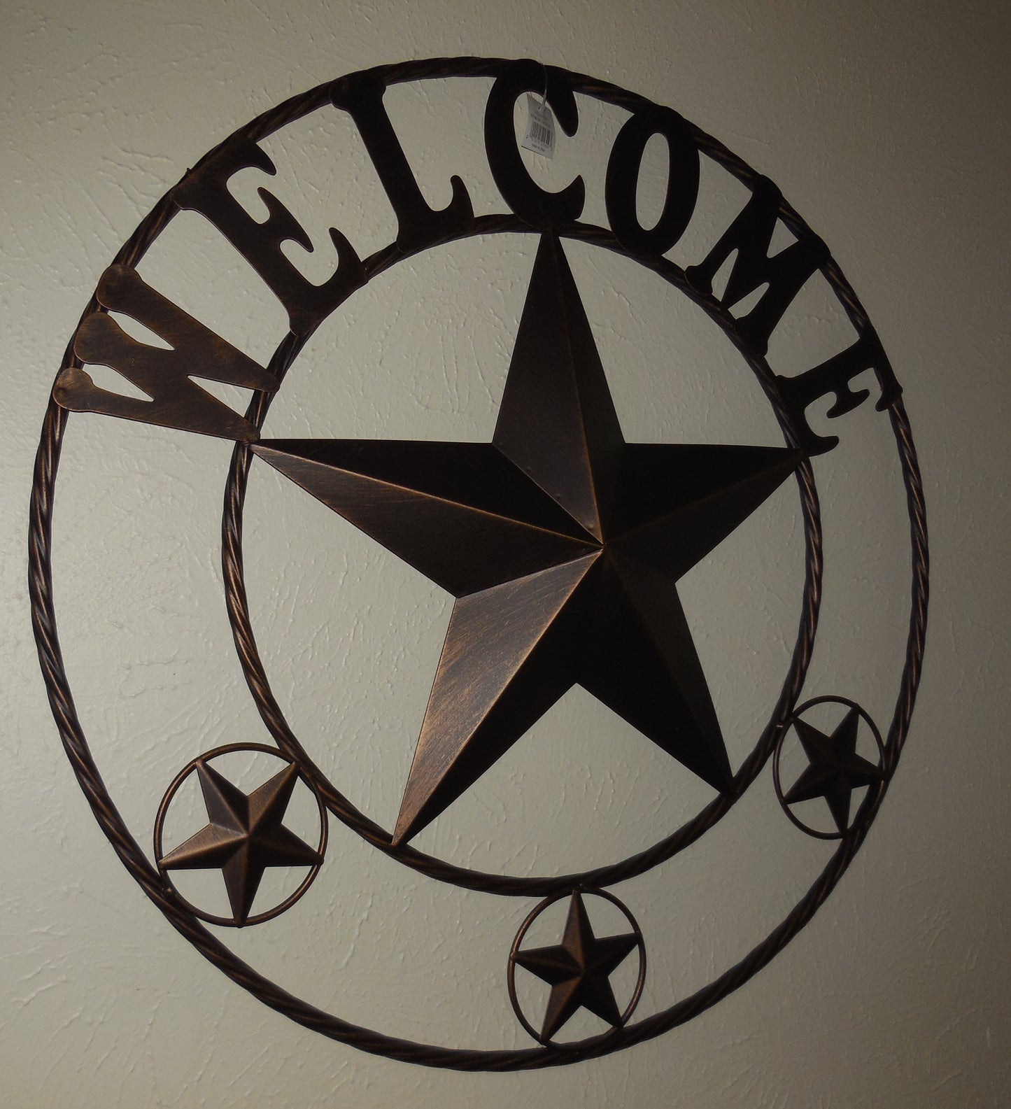WELCOME BARN STAR METAL LONE STAR TWISTED ROPE RING WESTERN HOME DECOR HANDMADE #EH11369