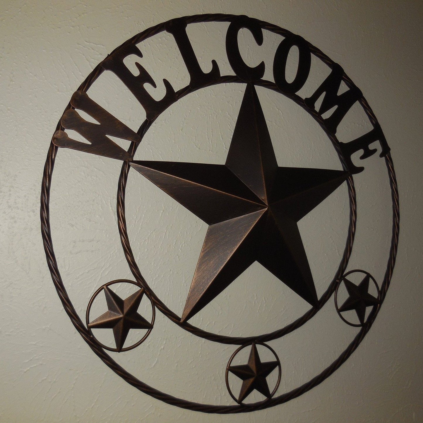 WELCOME BARN STAR METAL LONE STAR TWISTED ROPE RING WESTERN HOME DECOR HANDMADE #EH11369