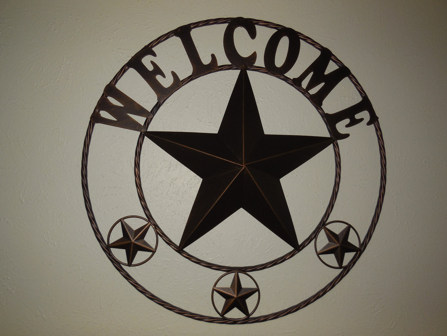 WELCOME BARN STAR METAL LONE STAR TWISTED ROPE RING WESTERN HOME DECOR HANDMADE #EH11369