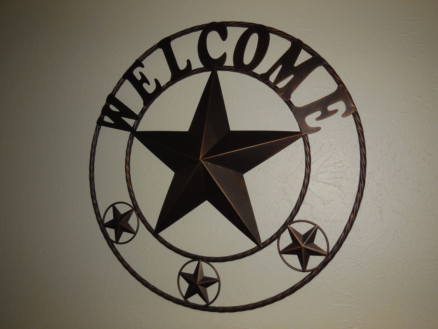 WELCOME BARN STAR METAL LONE STAR TWISTED ROPE RING WESTERN HOME DECOR HANDMADE #EH11369