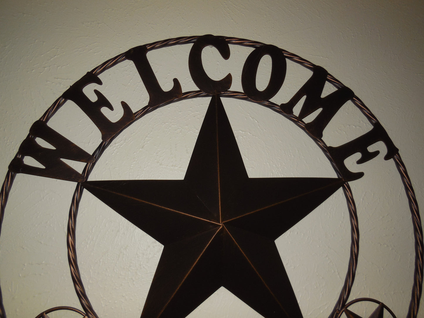 WELCOME BARN STAR METAL LONE STAR TWISTED ROPE RING WESTERN HOME DECOR HANDMADE #EH11369