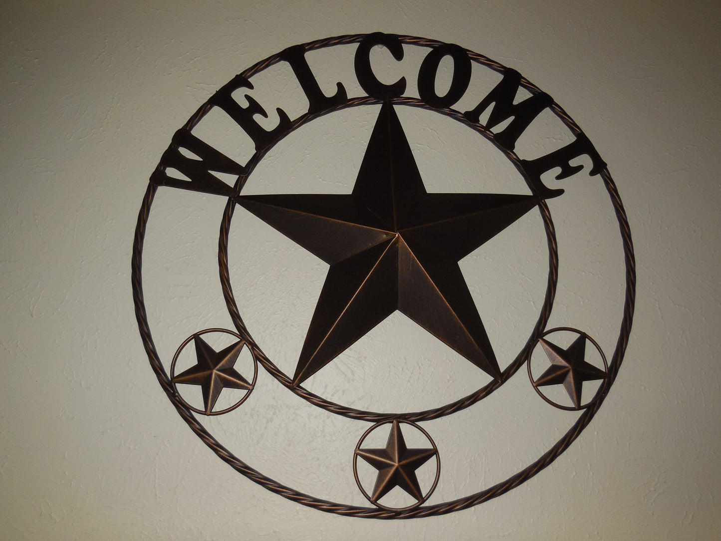 WELCOME BARN STAR METAL LONE STAR TWISTED ROPE RING WESTERN HOME DECOR HANDMADE #EH11369