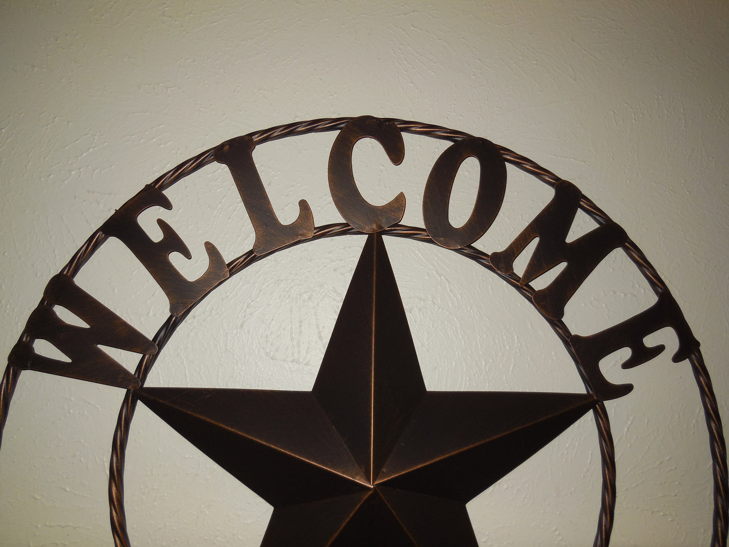 WELCOME BARN STAR METAL LONE STAR TWISTED ROPE RING WESTERN HOME DECOR HANDMADE #EH11369