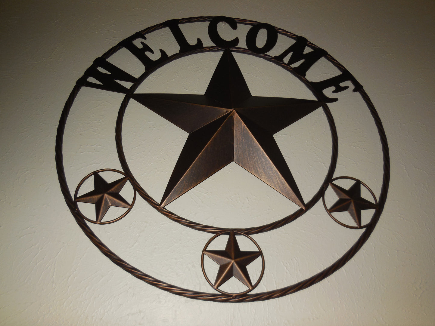 WELCOME BARN STAR METAL LONE STAR TWISTED ROPE RING WESTERN HOME DECOR HANDMADE #EH11369