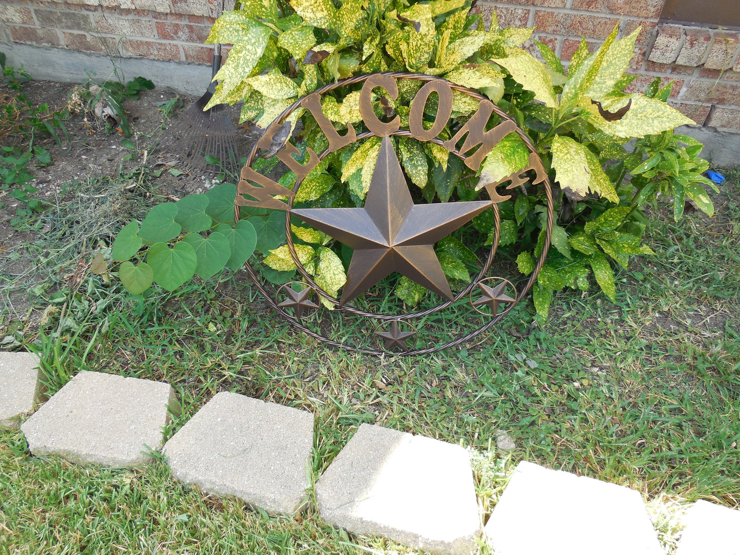 WELCOME BARN STAR METAL LONE STAR TWISTED ROPE RING WESTERN HOME DECOR HANDMADE #EH11369