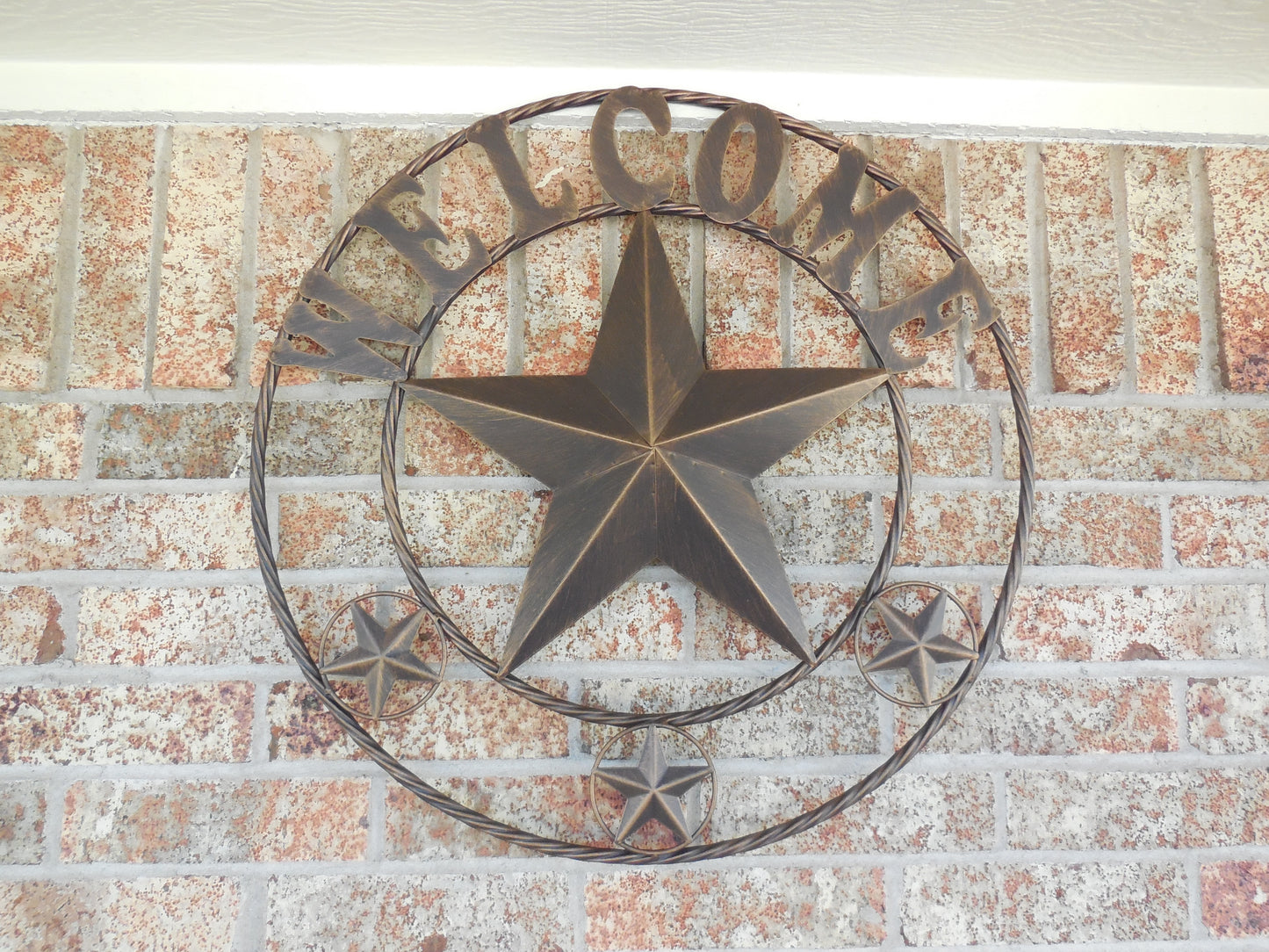 WELCOME BARN STAR METAL LONE STAR TWISTED ROPE RING WESTERN HOME DECOR HANDMADE #EH11369
