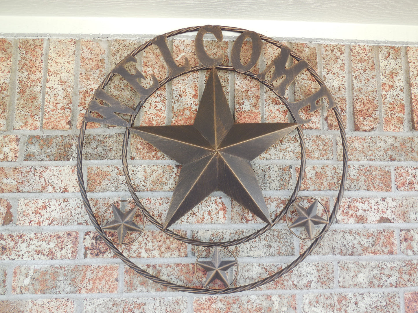 WELCOME BARN STAR METAL LONE STAR TWISTED ROPE RING WESTERN HOME DECOR HANDMADE #EH11369