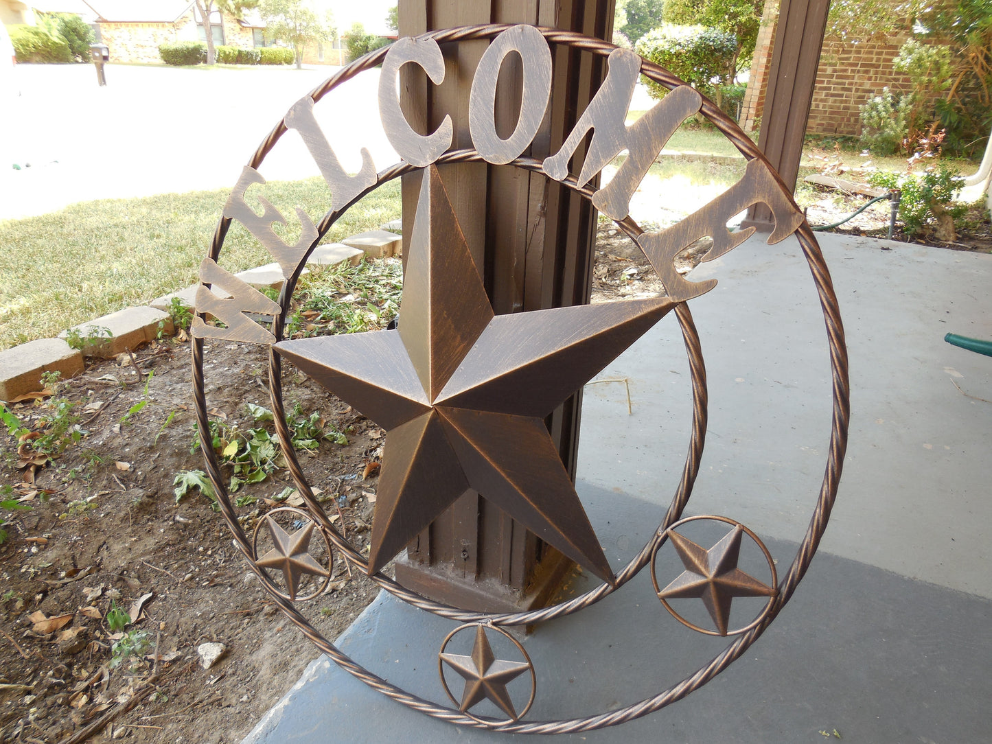 WELCOME BARN STAR METAL LONE STAR TWISTED ROPE RING WESTERN HOME DECOR HANDMADE #EH11369
