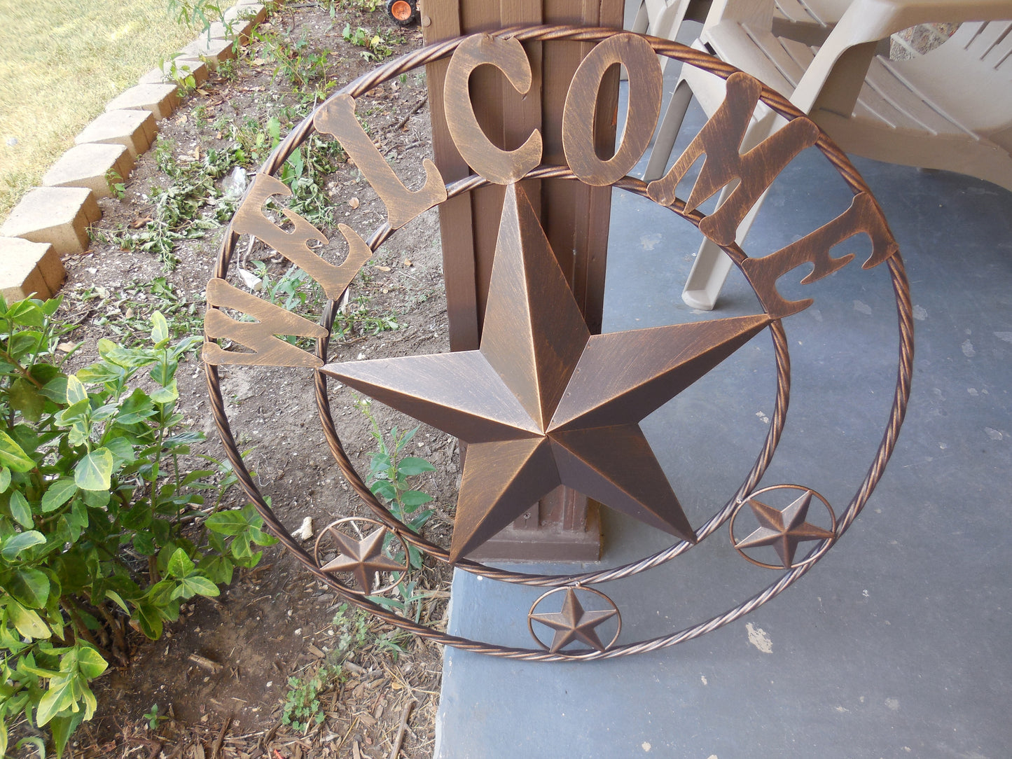 WELCOME BARN STAR METAL LONE STAR TWISTED ROPE RING WESTERN HOME DECOR HANDMADE #EH11369