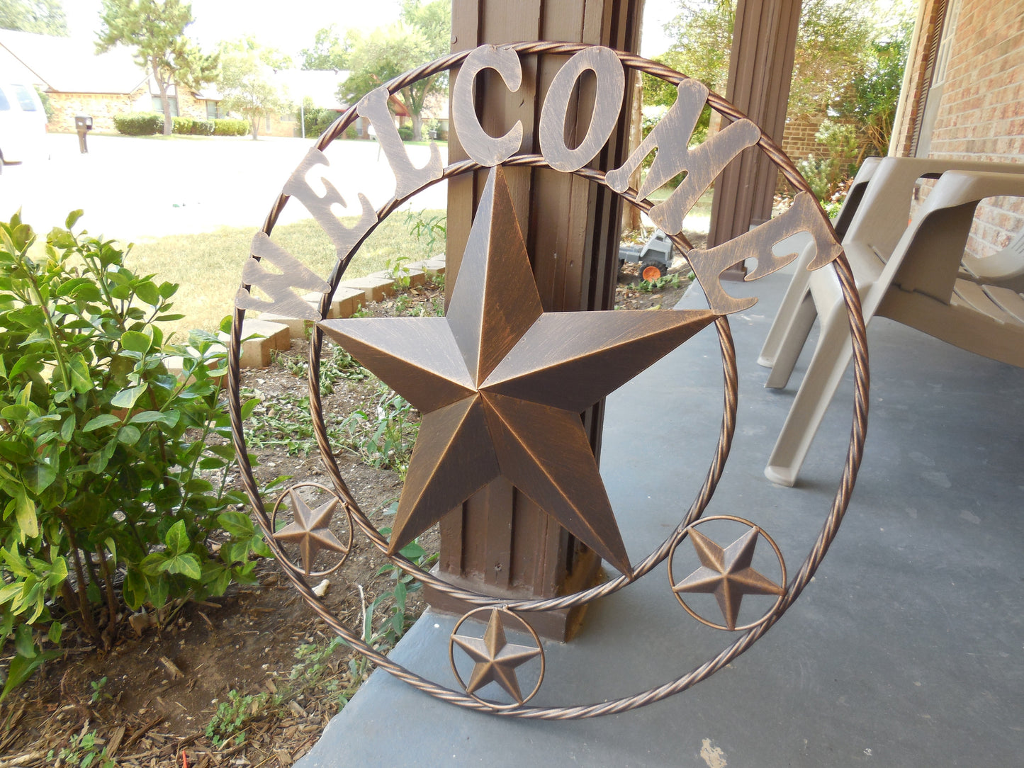 WELCOME BARN STAR METAL LONE STAR TWISTED ROPE RING WESTERN HOME DECOR HANDMADE #EH11369